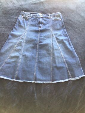 Denim A-Line Midi Skirt - Blue